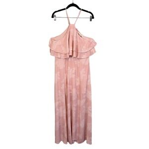 ONETHELAND Dress Womens L Off Shoulder Halter Strap Maxi Floral Lined Pink